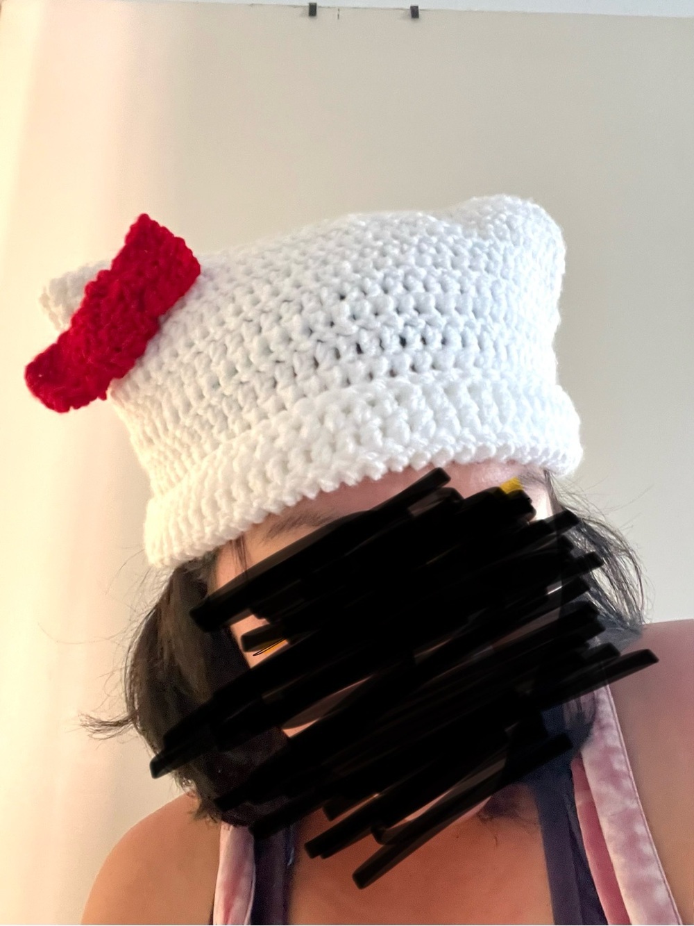HANDMADE CROCHET White Cat Ear Hello Beanie